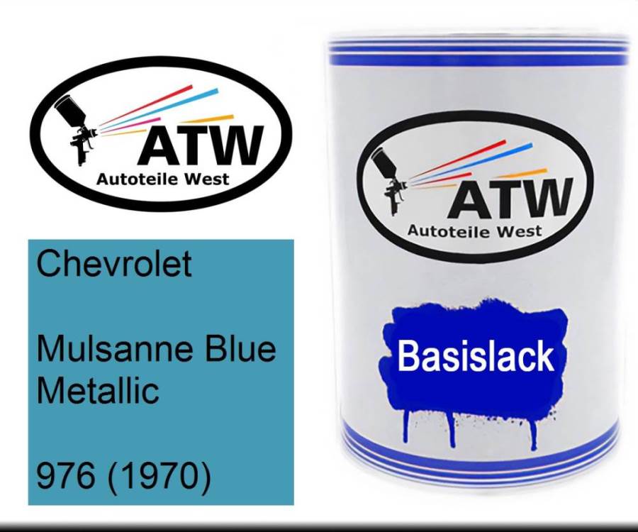 Chevrolet, Mulsanne Blue Metallic, 976 (1970): 500ml Lackdose, von ATW Autoteile West.